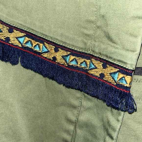 ZARA Aztec Embroidered Fringe Boho Bell Sleeve military green jacket - Picture 6 of 12